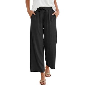FOXA Pantalon Capri Femme Ample Taille Haute en Lin et Coton Respirant avec Poches – Idéal Été, Plage et Tenues Décontractées - Product Image 1