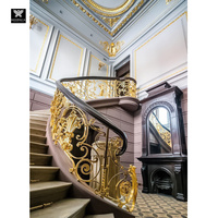 Rampe d'escalier en métal de luxe pour intérieur, balustrades en laiton, rampes en laiton couleur or, motif en laiton, rampe d'escalier en fer forgé
