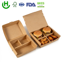 Boîte à collation personnalisée en papier kraft avec système de fermeture à fente, résistante à la graisse, imprimée, emballage alimentaire jetable pour plats à emporter