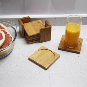 Posavasos cuadrados de bambú con aislamiento térmico para té y bebidas con caja de almacenamiento - Product Image 4