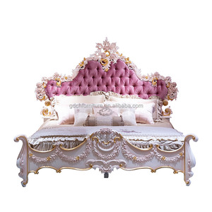 Stile europeo mobili camera da <span class=keywords><strong>letto</strong></span> in legno massello disegnato a mano francese intaglio rosa rosa intaglio principessa <span class=keywords><strong>letto</strong></span> - Product Image 1