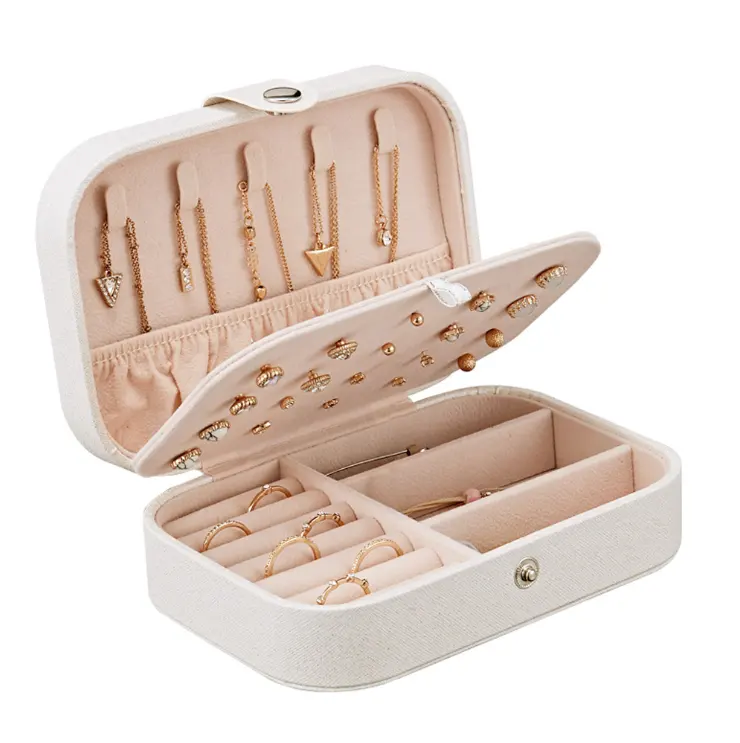 Jewelry box jewelry storage box double earrings ring velvet pu jewelry box portable home