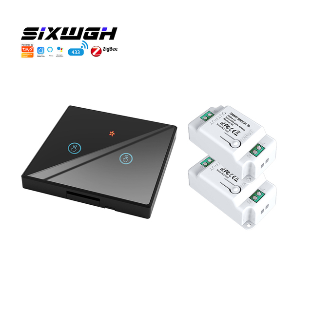SIXWGH Zigbee 3.0 Smart Switch, 2-Gang Wireless Light Switch with Remote Control, Works with Alexa & Google Home