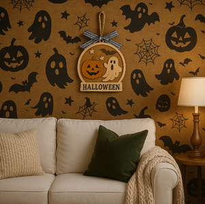 Pafu Decoration Hanging Ornaments with Ghost Pumpkin Bat <strong>Witch</strong> Halloween Wooden <strong>Sign</strong> - Product Image 5
