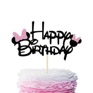 Minnie Bow thème 1er tissu gâteau Topper fête décoration fournitures ensembles paillettes papier bannière bruant - Product Image 4