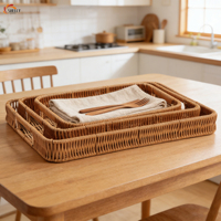 Panier rectangulaire XL en rotin tressé PP fait main pour le rangement des fruits et légumes, plateau de présentation pour supermarché, snacks et pain