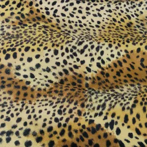 de tela de piel Suppliers-Tela de felpa de algodón, viscosa, terciopelo, estampado de leopardo, piel falsa cepillada, listo para enviar