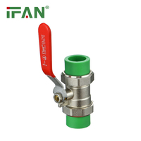 Robinet à bille PPR IFAN à double union en laiton avec noyau en laiton et poignée rouge, durée de vie prolongée, 20-63 mm