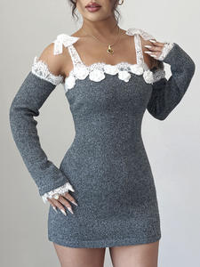 All'ingrosso donna primavera autunno <span class=keywords><strong>maglia</strong></span> abito Patchwork di <span class=keywords><strong>pizzo</strong></span> <span class=keywords><strong>con</strong></span> collo a barca a mano stile <span class=keywords><strong>maniche</strong></span> staccabili - Product Image 4