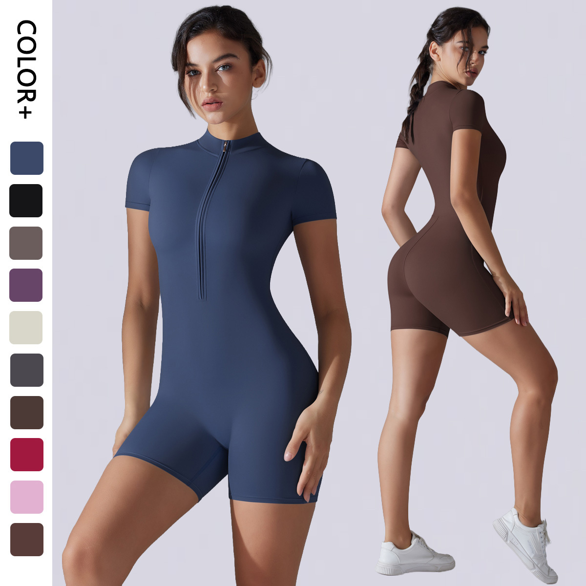 High Quality Shorts Yoga Sportswear Soft Breathable Gym Clothing Bodysuit Sports Wears Women's Jumpsuits with Zipper