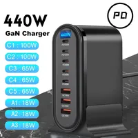 Chargeur GaN 600W USB-C PD3.0 QC3.0 avec 5 ports C et 3 ports A, indicateur LED, station de charge rapide pour téléphones portables