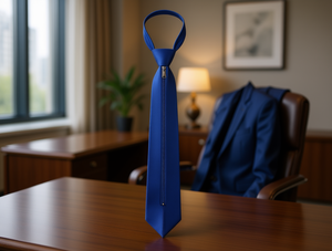 Corbata con cremallera azul zafiro de 7.5cm x 35cm, accesorio de moda formal de poliéster para hombre - Product Image 2