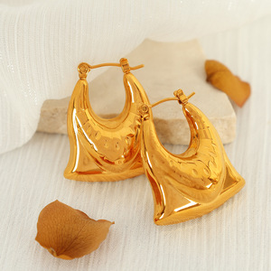 Geometric Hoop <b>Earrings</b> <b>Gold</b> EH411 Stainless Steel Non Fading Fashion <b>Dangle</b> <b>Earrings</b> - Product Image 3