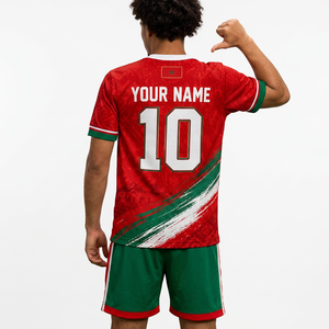 Conjunto de Camiseta de Fútbol para Niños, Rojo y Verde, Impresión por Transferencia de Calor, 100% Poliéster, Transpirable, de Secado Rápido, Manga Corta, Corte Regular, Nombre del Equipo - Product Image 3
