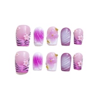 Betifnail – Lot de 10 faux ongles longs roses à motif floral pour l'été, carrés, à presser, en gel souple pour doigts, marque privée