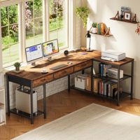 Bureau d'ordinateur en bois en forme de L SENYU avec tiroirs et étagères, design rustique moderne pour le bureau à domicile