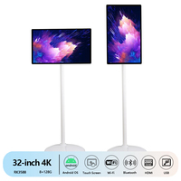 Téléviseur de visioconférence intelligent portable Android à écran tactile de 32 pouces, luminosité de 350 cd/m2, support à roulettes, batterie rechargeable