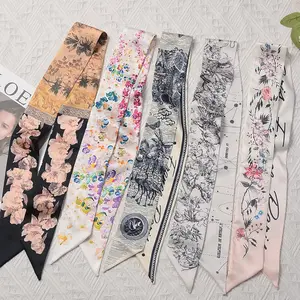 Twillies Silk Scarf Women Satin Print Scarves 6*100cm Long Narrow Printed Handbag Handle Wrap Ribbon Neck Perfume Twillies