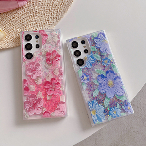 Funda luminosa con pintura al óleo para flores, purpurina líquida, arena movediza, funda de teléfono a prueba de golpes para Samsung S23 S22 S21 Ultra A73 A53 A7 4G <span class=keywords><strong>5G</strong></span> - Product Image 1