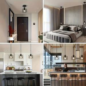 Disponibile: Lampada a Sospensione Nera Regolabile a 1 Luce, Stile Moderno Rustico, Attacco E26/E27, Paralume in Metallo a <span class=keywords><strong>Gabbia</strong></span> per <span class=keywords><strong>Lampadario</strong></span> da Cucina - Product Image 5
