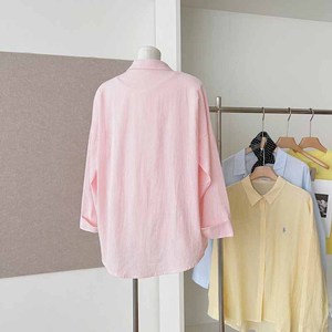 <span class=keywords><strong>Camicia</strong></span> da donna <span class=keywords><strong>con</strong></span> motivo a cavallo ricamato blu <span class=keywords><strong>con</strong></span> colletto rovesciato a maniche lunghe in versione coreana <span class=keywords><strong>con</strong></span> Design a righe larghe estive - Product Image 2