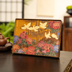 Peony Dove Ensemble <span class=keywords><strong>de</strong></span> <span class=keywords><strong>peinture</strong></span> chinoise personnalisable <span class=keywords><strong>en</strong></span> métal et bambou, artisanat d'art <span class=keywords><strong>de</strong></span> bureau, pour enseignant et dirigeant, symbole <span class=keywords><strong>de</strong></span> paix et <span class=keywords><strong>de</strong></span> réussite - Product Image 2
