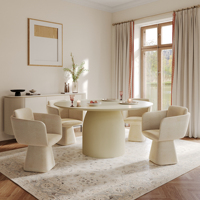 Mesa de Comedor ATUNUS de Estilo Moderno Crema, con Tablero de Madera Sólida Multicapa, Superficie Redonda/Ovalada Opcional, para Muebles de Sala