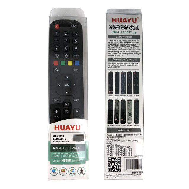 HUAYU RM-L1335 Plus Fixed Code 433MHz Remote Control for Hisense TV Models EN-2H27HS EN-2H27 EN2B27 with 4 Buttons Anti-Shock