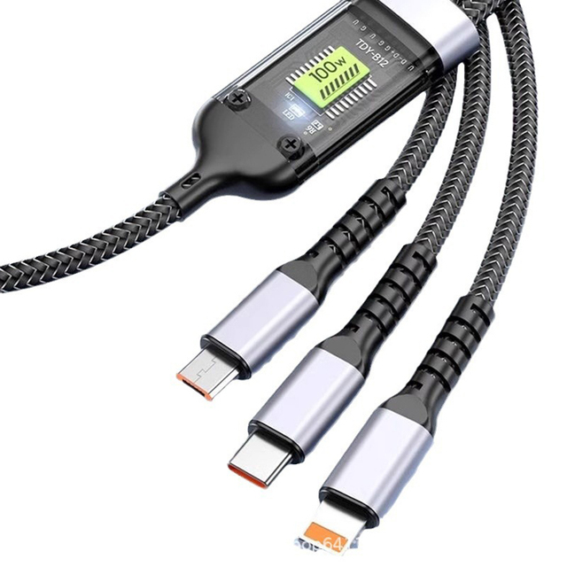 D1884 1.2m 100w 3 in 1 Nylon Braid Super Fast Charge Cable
