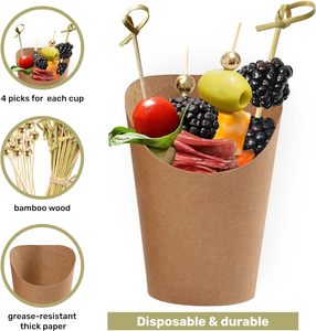 Charcuterie <strong>Cups</strong> with Cocktail Picks Labels Disposable French Fry Holder with Bamboo Skewers Toothpicks Kraft French <strong>Paper</strong> <strong>Cup</strong> - Product Image 6