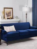 Französischer Vintage Amerikanischer Landhausstil Blaues Samt-Stoffsofa mit Schwammfüllung Dreisitzer für Wohnzimmer