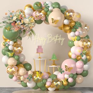 Kit d'<span class=keywords><strong>arche</strong></span> de ballons en latex vert sauge et rose brillant, guirlande, <span class=keywords><strong>eucalyptus</strong></span> artificiel, papillon 3D, décorations pour fête de naissance et anniversaire - Product Image 1