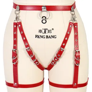 Lingerie wanita seksi erotis harness sabuk bondage lingerie suspender sabuk gothic punk kulit imitasi kaki garter