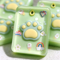 Set Mahjong Buatan Tangan Khusus Ubin Resin Hijau Cakar Kucing 3D Kawaii Bunga Pelangi Berkilau Logo Pribadi Hadiah Ulang Tahun untuk Anak Perempuan