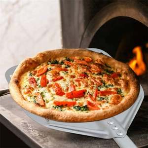 Pelle à <span class=keywords><strong>pizza</strong></span> ronde en métal avec trous, spatule à acheter, manche long en bambou, aluminium, 12x14 pouces, petite pelle en bois de 16 pouces - Product Image 6