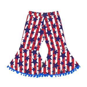 Pom 4th of July Spooky Toddler Clothing Baby <b>Flared</b> Pants Striped & Star Bell Bottoms Girl's Kids Oversized Sweat Pants - Product Image 2
