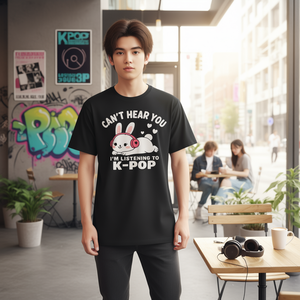 Camiseta K Pop Can't Hear You I'm Listening To K Pop Kawaii Rabbit - Product Image 3