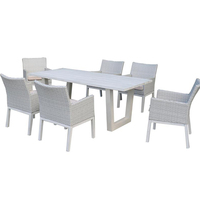 Ensemble de table et de chaises de jardin modernes en rotin et aluminium résistant aux intempéries avec garantie de 2 à 3 ans