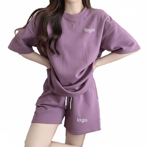 ชุดวอร์มสำหรับผู้หญิงชุดกางเกงขาสั้นผ้าโพลีเอสเตอร์แบบระบายอากาศเสื้อยืดทรงหลวมและกางเกงขาสั้นสำหรับวิ่งและวิ่งจ๊อกกิ้งในฤดูร้อน - Product Image 1