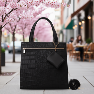 Sac fourre-tout Fana Kala pour femme en similicuir noir effet alligator, avec poignée unique, fermeture éclair, imperméable, sac à bandoulière tendance printemps - Product Image 2