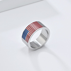 Hot-selling hip-hop star-spangled flag <b>titanium</b> steel <b>ring</b> in Europe and America - a trendy punk American flag jewelry piece. - Product Image 3