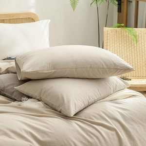 طقم مفروشات سرير مريح للغاية من القطن المغسول 100% بنمط نورديك، مكون من أربع قطع بلون واحد، متوفر للتجارة العابرة للحدود. - Product Image 2