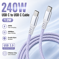 Câble USB-C vers USB-C 240W PD à charge rapide, 1,2 m, 5A, tressé en nylon, USB 2.0, acceptation des petites commandes OEM/ODM