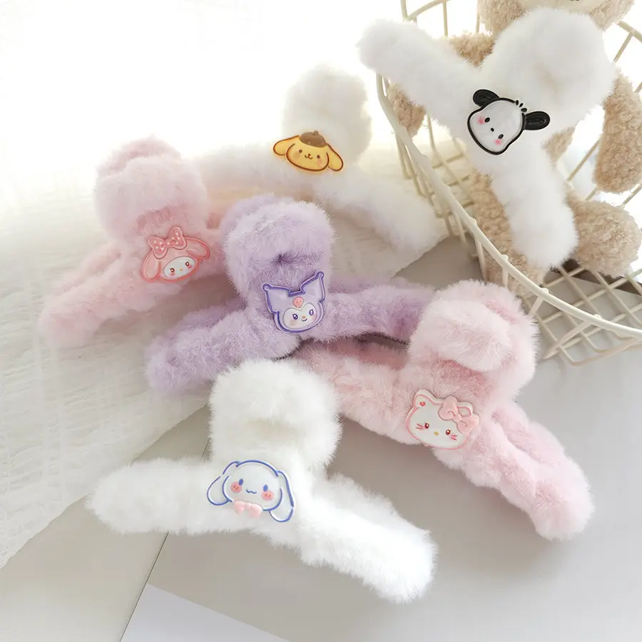 Pluche Kartonnen Pop Sanrio Haaraccessoires Winter Bont Haai Haar Klauw Clips Voor Vrouwen Meisjes