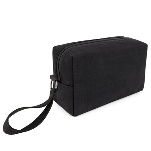 Cosmetic Bag Canvas Black Durable With Inner Pocket <b>For</b> Travel <b>Makeup</b> <b>Storage</b> - Product Image 3