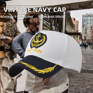 Casquette de baseball marine et blanche style capitaine, 5 panneaux, brodée, ajustable, unisexe, décontractée, pour voyage et bateau - Product Image 2