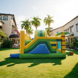Comercial PVC amarillo Animal jirafa calcomanía Super Jumping Castle obstáculo inflable Bouncer Combo para niños Moon Bounce House - Product Image 4
