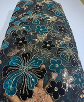 Tissu en dentelle de velours Pretty Bolivia, broderie artisanale, dentelle perlée avec des paillettes et des fleurs en velours, robe de mariée Dubaï