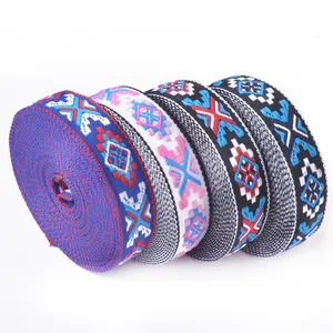 Stock national style jacquard webbing polyester material woven handmade decorative bags ethnic style ribbon belt border ribbon