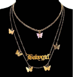 Collar con flecos de mariposa multicapa, moda transfronteriza de EE. UU., collar creativo con letras de Metal para niña - Product Image 4